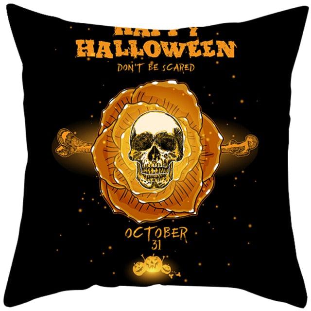 Halloween Cushion Cover Horror Pumpkin Printed Pillow Case Orange And Black Pillow Cover Pumpkin Farmhouse Deco Happy Halloween Decorative Pillow Case For Home  45x45CM Stevvex