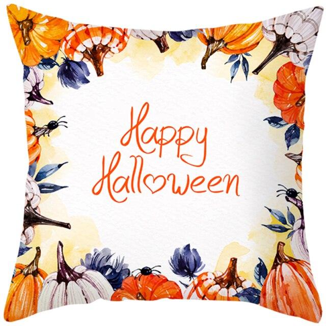 Halloween Cushion Cover Horror Pumpkin Printed Pillow Case Orange And Black Pillow Cover Pumpkin Farmhouse Deco Happy Halloween Decorative Pillow Case For Home  45x45CM Stevvex