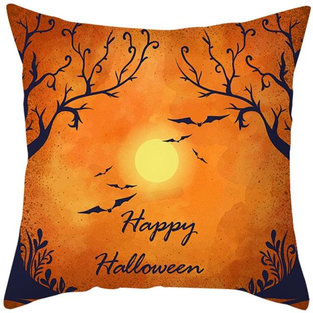 Halloween Cushion Cover Horror Pumpkin Printed Pillow Case Orange And Black Pillow Cover Pumpkin Farmhouse Deco Happy Halloween Decorative Pillow Case For Home  45x45CM Stevvex