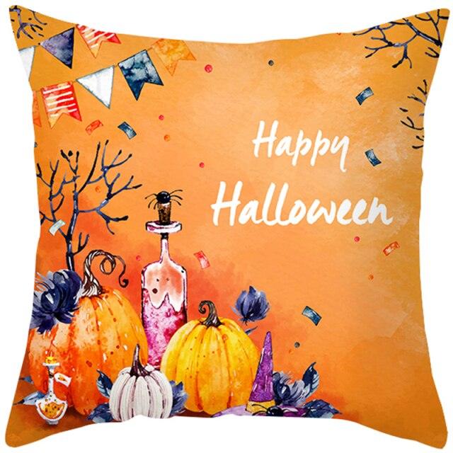 Halloween Cushion Cover Horror Pumpkin Printed Pillow Case Orange And Black Pillow Cover Pumpkin Farmhouse Deco Happy Halloween Decorative Pillow Case For Home  45x45CM Stevvex