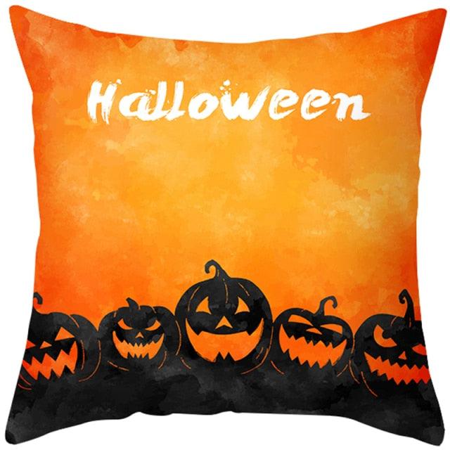 Halloween Cushion Cover Horror Pumpkin Printed Pillow Case Orange And Black Pillow Cover Pumpkin Farmhouse Deco Happy Halloween Decorative Pillow Case For Home  45x45CM Stevvex