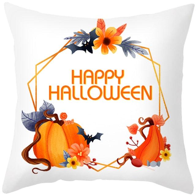 Halloween Cushion Cover Horror Pumpkin Printed Pillow Case Orange And Black Pillow Cover Pumpkin Farmhouse Deco Happy Halloween Decorative Pillow Case For Home  45x45CM Stevvex