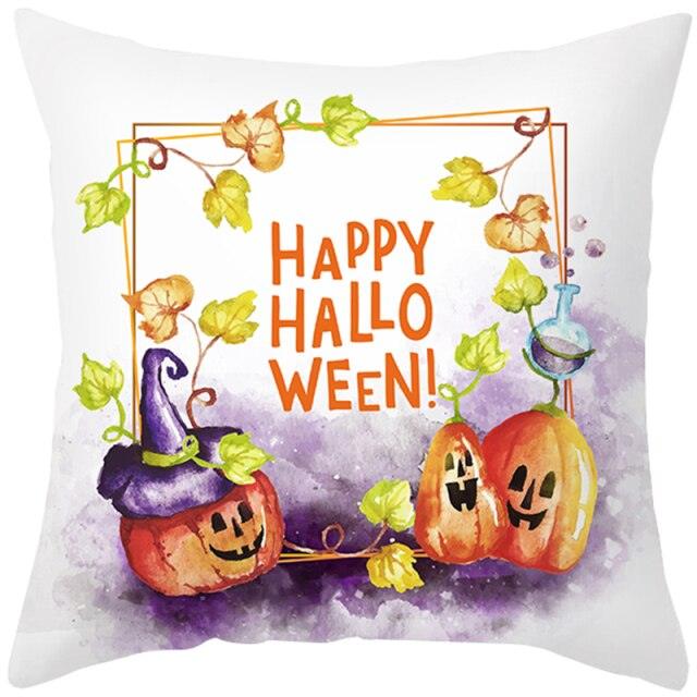 Halloween Cushion Cover Horror Pumpkin Printed Pillow Case Orange And Black Pillow Cover Pumpkin Farmhouse Deco Happy Halloween Decorative Pillow Case For Home  45x45CM Stevvex