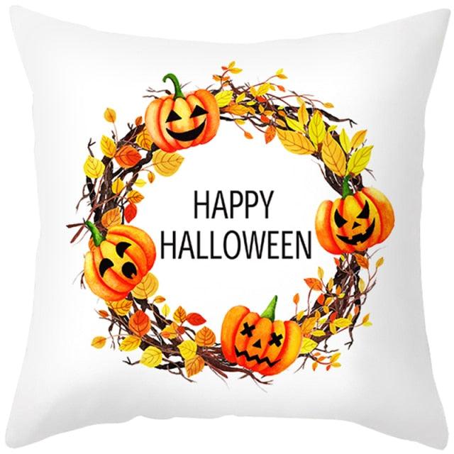 Halloween Cushion Cover Horror Pumpkin Printed Pillow Case Orange And Black Pillow Cover Pumpkin Farmhouse Deco Happy Halloween Decorative Pillow Case For Home  45x45CM Stevvex