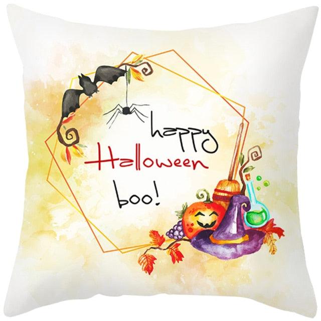 Halloween Cushion Cover Horror Pumpkin Printed Pillow Case Orange And Black Pillow Cover Pumpkin Farmhouse Deco Happy Halloween Decorative Pillow Case For Home  45x45CM Stevvex
