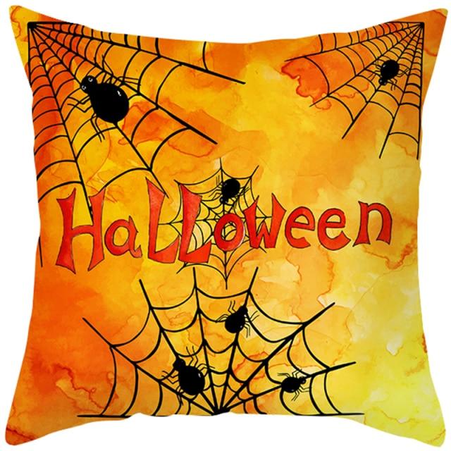 Halloween Cushion Cover Horror Pumpkin Printed Pillow Case Orange And Black Pillow Cover Pumpkin Farmhouse Deco Happy Halloween Decorative Pillow Case For Home  45x45CM Stevvex
