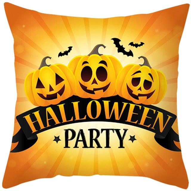 Halloween Cushion Cover Horror Pumpkin Printed Pillow Case Orange And Black Pillow Cover Pumpkin Farmhouse Deco Happy Halloween Decorative Pillow Case For Home  45x45CM Stevvex
