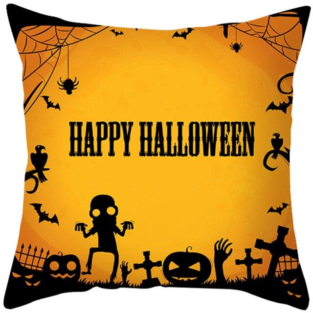 Halloween Cushion Cover Horror Pumpkin Printed Pillow Case Orange And Black Pillow Cover Pumpkin Farmhouse Deco Happy Halloween Decorative Pillow Case For Home  45x45CM Stevvex