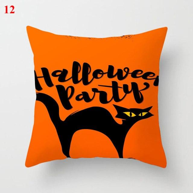 Halloween Cushion Cover Soft Linen Pillow Case Sofa Decoration Pumpkin Printed Pillow Case Orange And Black Pillow Cover For Living Room Car Pillowcase Home Supplies Stevvex