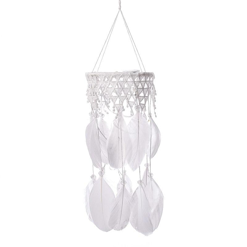 Handmade White Feather Dream Catcher Wind Chimes Hanging Ornaments Ceiling Decor Room Dream Net  Hanging Craft Gift Car Ornament Ribbons Feathers Wrapped Lights For Bedroom Decor Wedding Decorations