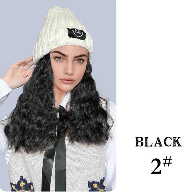 Hat Wig For Women Synthetic Long Wavy Wigs Autumn Winter Fashion  Knitted Cap Hair Wig Hair Extensions Wigs For Black Women Cosplay Wigs For Women Stevvex