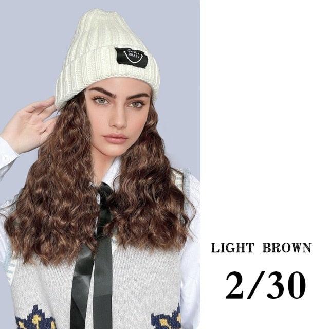 Hat Wig For Women Synthetic Long Wavy Wigs Autumn Winter Fashion  Knitted Cap Hair Wig Hair Extensions Wigs For Black Women Cosplay Wigs For Women Stevvex