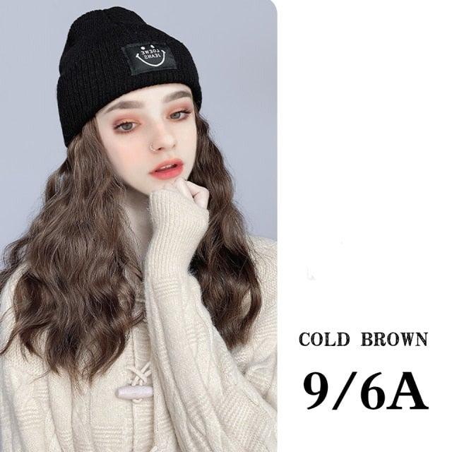Hat Wig For Women Synthetic Long Wavy Wigs Autumn Winter Fashion  Knitted Cap Hair Wig Hair Extensions Wigs For Black Women Cosplay Wigs For Women Stevvex