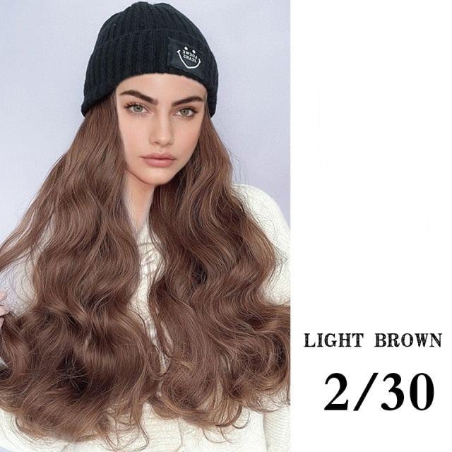 Hat Wig For Women Synthetic Long Wavy Wigs Autumn Winter Fashion  Knitted Cap Hair Wig Hair Extensions Wigs For Black Women Cosplay Wigs For Women Stevvex