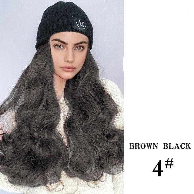 Hat Wig For Women Synthetic Long Wavy Wigs Autumn Winter Fashion  Knitted Cap Hair Wig Hair Extensions Wigs For Black Women Cosplay Wigs For Women Stevvex