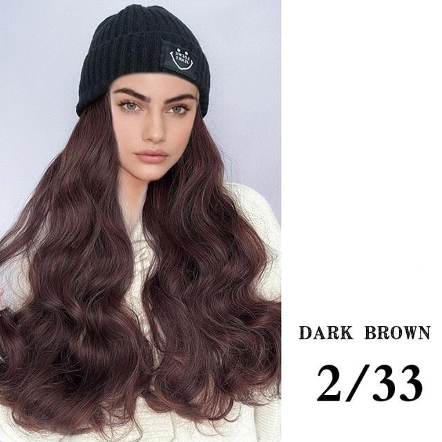 Hat Wig For Women Synthetic Long Wavy Wigs Autumn Winter Fashion  Knitted Cap Hair Wig Hair Extensions Wigs For Black Women Cosplay Wigs For Women Stevvex