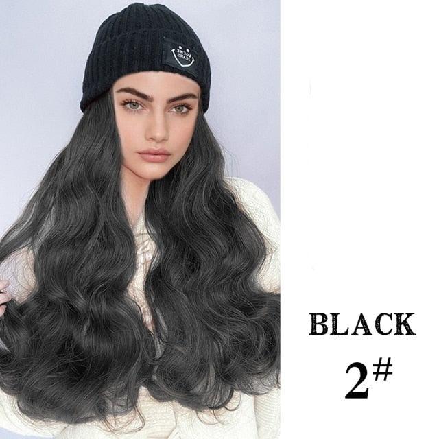 Hat Wig For Women Synthetic Long Wavy Wigs Autumn Winter Fashion  Knitted Cap Hair Wig Hair Extensions Wigs For Black Women Cosplay Wigs For Women Stevvex