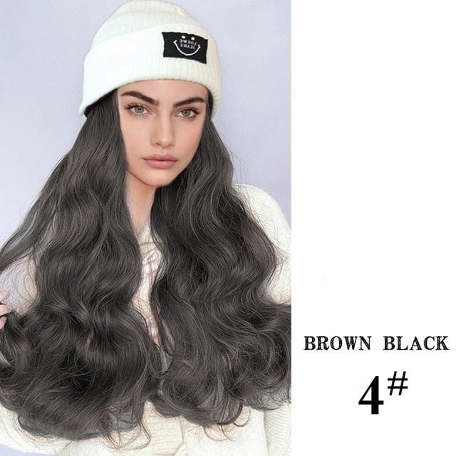 Hat Wig For Women Synthetic Long Wavy Wigs Autumn Winter Fashion  Knitted Cap Hair Wig Hair Extensions Wigs For Black Women Cosplay Wigs For Women Stevvex
