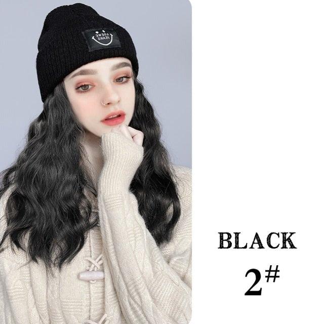 Hat Wig For Women Synthetic Long Wavy Wigs Autumn Winter Fashion  Knitted Cap Hair Wig Hair Extensions Wigs For Black Women Cosplay Wigs For Women Stevvex
