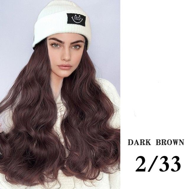 Hat Wig For Women Synthetic Long Wavy Wigs Autumn Winter Fashion  Knitted Cap Hair Wig Hair Extensions Wigs For Black Women Cosplay Wigs For Women Stevvex