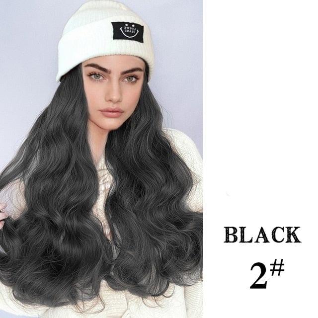 Hat Wig For Women Synthetic Long Wavy Wigs Autumn Winter Fashion  Knitted Cap Hair Wig Hair Extensions Wigs For Black Women Cosplay Wigs For Women Stevvex