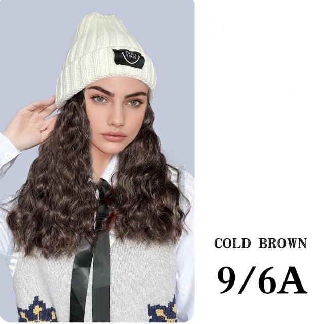 Hat Wig For Women Synthetic Long Wavy Wigs Autumn Winter Fashion  Knitted Cap Hair Wig Hair Extensions Wigs For Black Women Cosplay Wigs For Women Stevvex