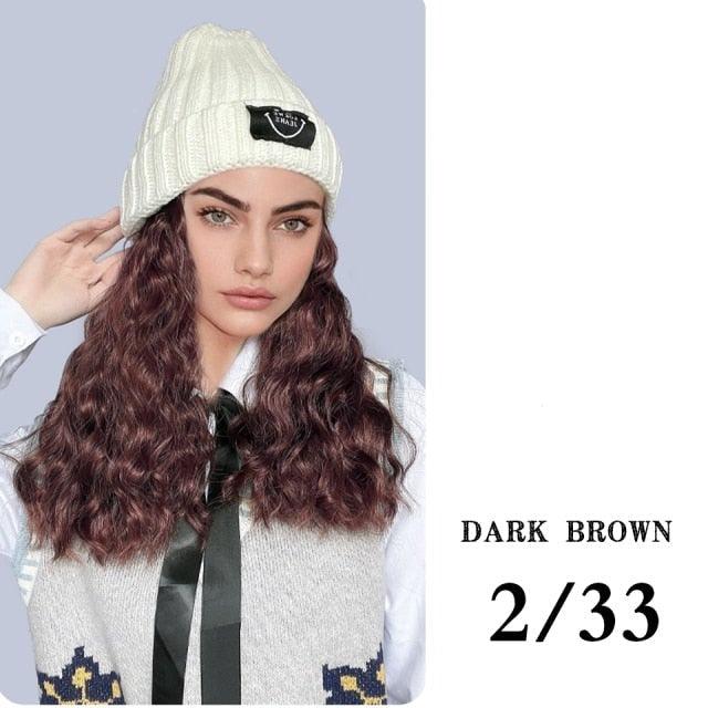 Hat Wig For Women Synthetic Long Wavy Wigs Autumn Winter Fashion  Knitted Cap Hair Wig Hair Extensions Wigs For Black Women Cosplay Wigs For Women Stevvex
