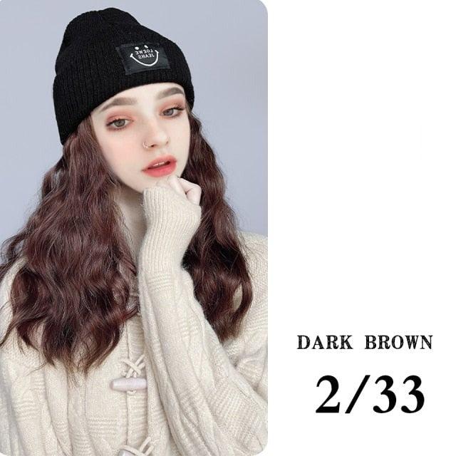 Hat Wig For Women Synthetic Long Wavy Wigs Autumn Winter Fashion  Knitted Cap Hair Wig Hair Extensions Wigs For Black Women Cosplay Wigs For Women Stevvex