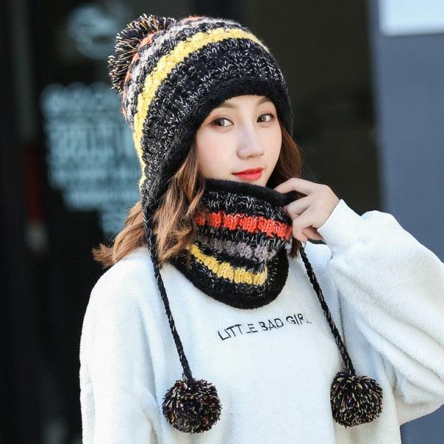 Hat Winter Mask balaclava Hat for girls Scarf Thick Warm Fleece Inside Knitted Hat Thick Mask Warm Full Face Scarf Winter Hats Hiking Face Scarf Balaclava Helmet Liner Cap Soft Sport Reusable Headgear Winter Fishing Warm Mask Stevvex