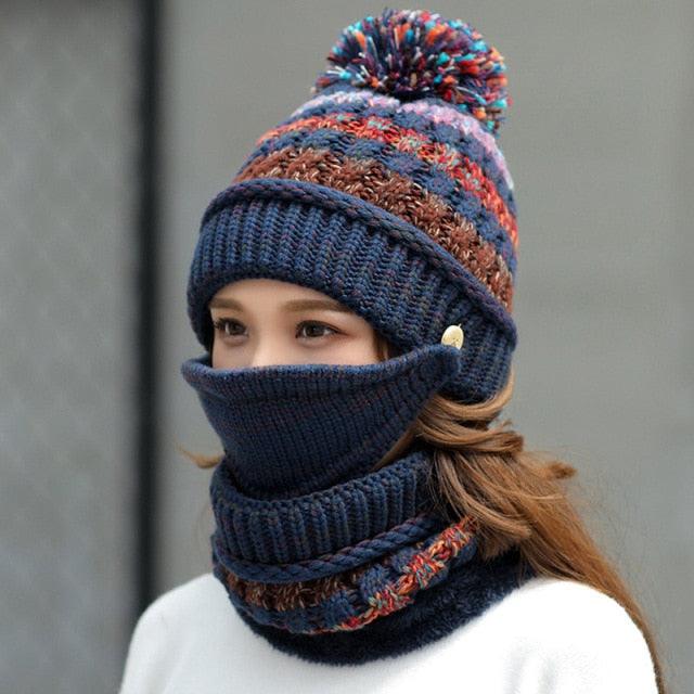 Hat Winter Mask balaclava Hat for girls Scarf Thick Warm Fleece Inside Knitted Hat Thick Mask Warm Full Face Scarf Winter Hats Hiking Face Scarf Balaclava Helmet Liner Cap Soft Sport Reusable Headgear Winter Fishing Warm Mask Stevvex