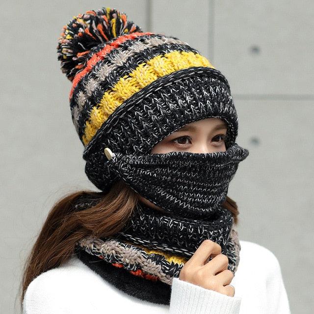 Hat Winter Mask balaclava Hat for girls Scarf Thick Warm Fleece Inside Knitted Hat Thick Mask Warm Full Face Scarf Winter Hats Hiking Face Scarf Balaclava Helmet Liner Cap Soft Sport Reusable Headgear Winter Fishing Warm Mask Stevvex