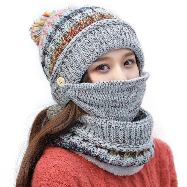 Hat Winter Mask balaclava Hat for girls Scarf Thick Warm Fleece Inside Knitted Hat Thick Mask Warm Full Face Scarf Winter Hats Hiking Face Scarf Balaclava Helmet Liner Cap Soft Sport Reusable Headgear Winter Fishing Warm Mask Stevvex