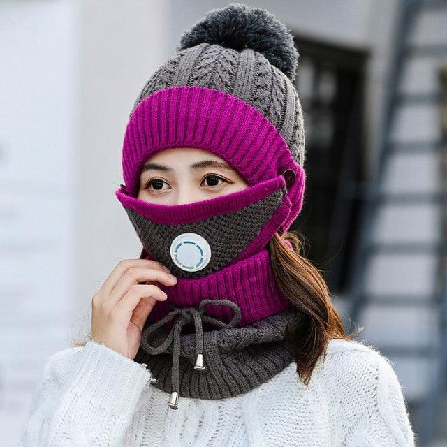 Hat Winter Mask balaclava Hat for girls Scarf Thick Warm Fleece Inside Knitted Hat Thick Mask Warm Full Face Scarf Winter Hats Hiking Face Scarf Balaclava Helmet Liner Cap Soft Sport Reusable Headgear Winter Fishing Warm Mask Stevvex