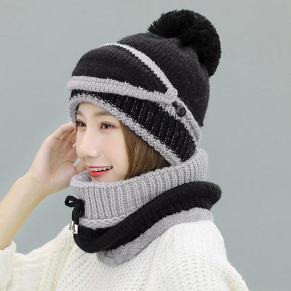 Hats Women Winter Knitted Velvet Thick Bib Mask Ear Protector Skellies Beanie Hat Riding Caps Female Warm Wool Cap Outdoor Sport Warm Beanies Hat For Men Knitted Hats Bandana Hiking Camping Kid Beanie Cap Mask Scarf Hat Set Neck Warmer Cap Stevvex