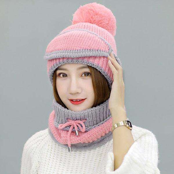 Hats Women Winter Knitted Velvet Thick Bib Mask Ear Protector Skellies Beanie Hat Riding Caps Female Warm Wool Cap Outdoor Sport Warm Beanies Hat For Men Knitted Hats Bandana Hiking Camping Kid Beanie Cap Mask Scarf Hat Set Neck Warmer Cap Stevvex