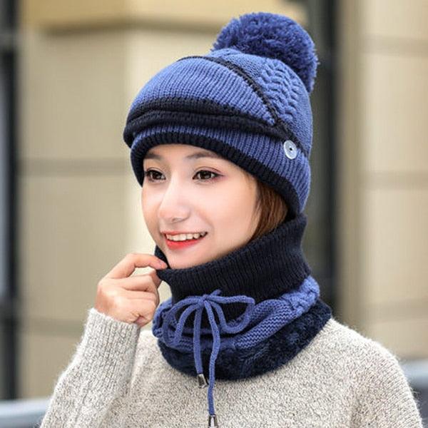 Hats Women Winter Knitted Velvet Thick Bib Mask Ear Protector Skellies Beanie Hat Riding Caps Female Warm Wool Cap Outdoor Sport Warm Beanies Hat For Men Knitted Hats Bandana Hiking Camping Kid Beanie Cap Mask Scarf Hat Set Neck Warmer Cap Stevvex