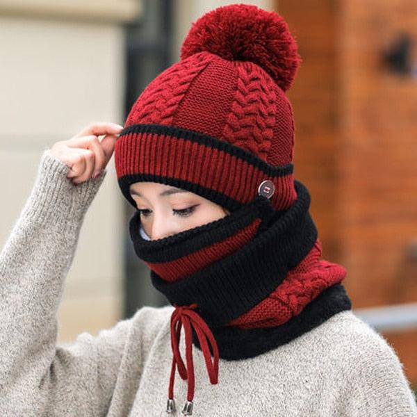 Hats Women Winter Knitted Velvet Thick Bib Mask Ear Protector Skellies Beanie Hat Riding Caps Female Warm Wool Cap Outdoor Sport Warm Beanies Hat For Men Knitted Hats Bandana Hiking Camping Kid Beanie Cap Mask Scarf Hat Set Neck Warmer Cap Stevvex