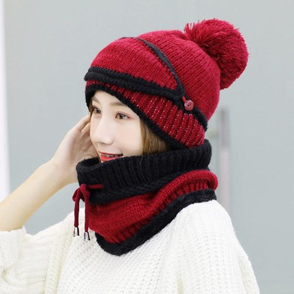 Hats Women Winter Knitted Velvet Thick Bib Mask Ear Protector Skellies Beanie Hat Riding Caps Female Warm Wool Cap Outdoor Sport Warm Beanies Hat For Men Knitted Hats Bandana Hiking Camping Kid Beanie Cap Mask Scarf Hat Set Neck Warmer Cap Stevvex