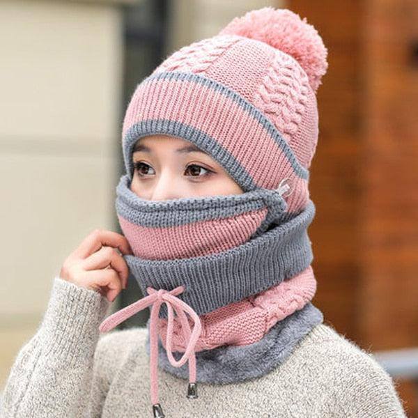 Hats Women Winter Knitted Velvet Thick Bib Mask Ear Protector Skellies Beanie Hat Riding Caps Female Warm Wool Cap Outdoor Sport Warm Beanies Hat For Men Knitted Hats Bandana Hiking Camping Kid Beanie Cap Mask Scarf Hat Set Neck Warmer Cap Stevvex