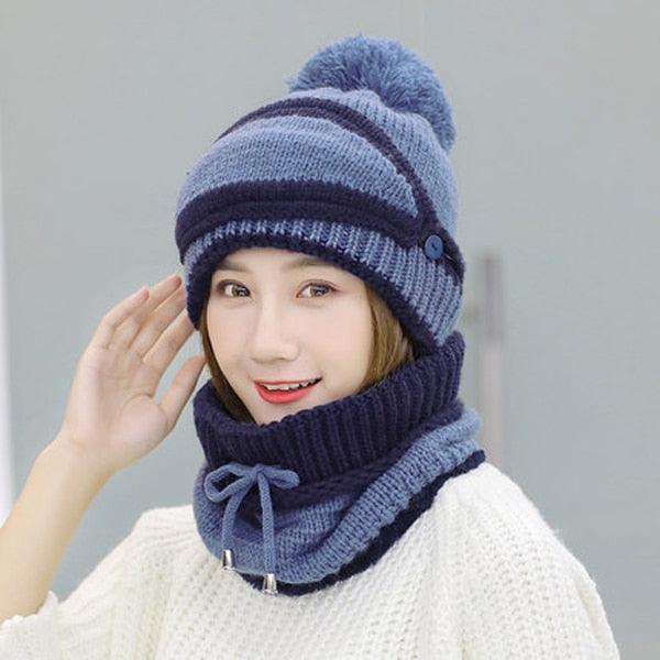 Hats Women Winter Knitted Velvet Thick Bib Mask Ear Protector Skellies Beanie Hat Riding Caps Female Warm Wool Cap Outdoor Sport Warm Beanies Hat For Men Knitted Hats Bandana Hiking Camping Kid Beanie Cap Mask Scarf Hat Set Neck Warmer Cap Stevvex