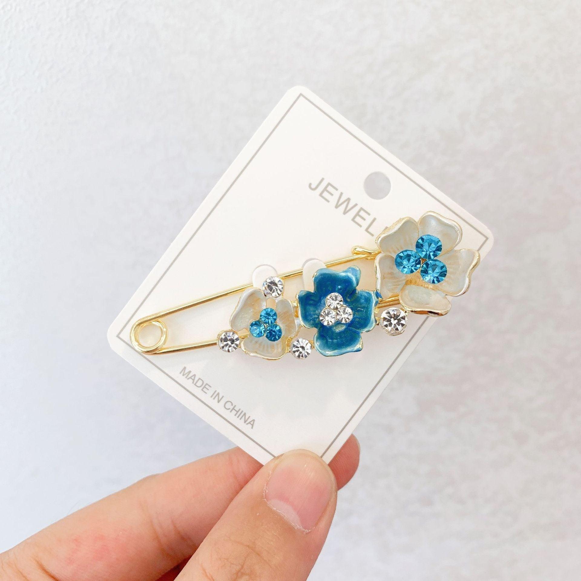 High-end Safety Pins For Women Flower Pin Crystal Rhinestones Safety Pins Woman Jewelry Accessories Hijab Scarf Clip Buckles Stevvex