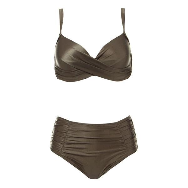 High Waist Bikinis Women Swimwear Summer Solid Color High-Grade Fabric Bikini Set Women's High Waist Swimsuit 2 Piece Bathing Suits Bikini Plus Size Swimwear Bathing Suit Stevvex