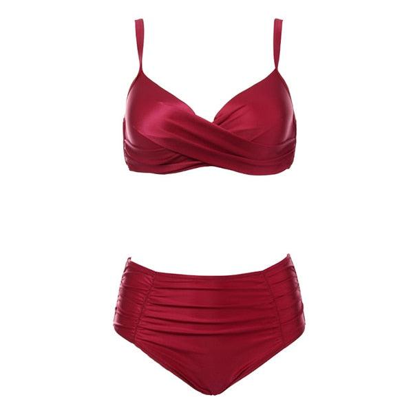 High Waist Bikinis Women Swimwear Summer Solid Color High-Grade Fabric Bikini Set Women's High Waist Swimsuit 2 Piece Bathing Suits Bikini Plus Size Swimwear Bathing Suit Stevvex