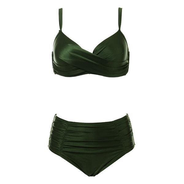 High Waist Bikinis Women Swimwear Summer Solid Color High-Grade Fabric Bikini Set Women's High Waist Swimsuit 2 Piece Bathing Suits Bikini Plus Size Swimwear Bathing Suit Stevvex