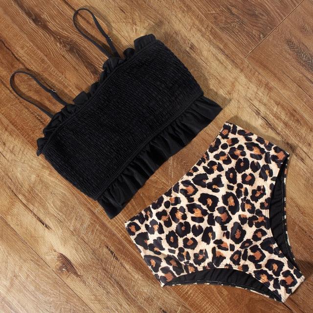 High Waist Swimsuit Bikini Push Up Swimwear Women Bathing Suit Female Bikini Set Leopard Swim Suit Beachwear Women's High Waist Swimsuit 2 Piece Bathing Suits Bikini Stevvex