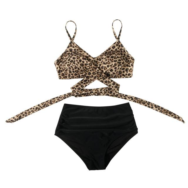 High Waist Swimsuit Bikini Push Up Swimwear Women Bathing Suit Female Bikini Set Leopard Swim Suit Beachwear Women's High Waist Swimsuit 2 Piece Bathing Suits Bikini Stevvex