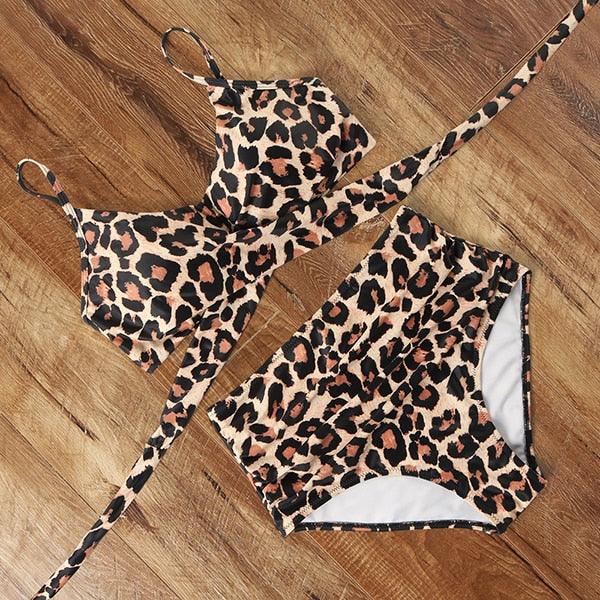 High Waist Swimsuit Bikini Push Up Swimwear Women Bathing Suit Female Bikini Set Leopard Swim Suit Beachwear Women's High Waist Swimsuit 2 Piece Bathing Suits Bikini Stevvex