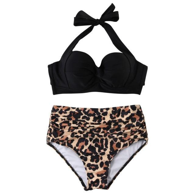 High Waist Swimsuit Bikini Push Up Swimwear Women Bathing Suit Female Bikini Set Leopard Swim Suit Beachwear Women's High Waist Swimsuit 2 Piece Bathing Suits Bikini Stevvex