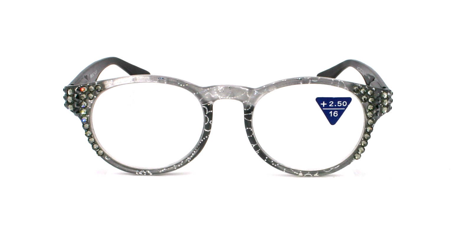 Grace, (Bling) Reading Glasses for Women W (Black Diamond, Hematite) Genuine European Crystals (Metallic Silver, Black)  NY Fifth Avenue