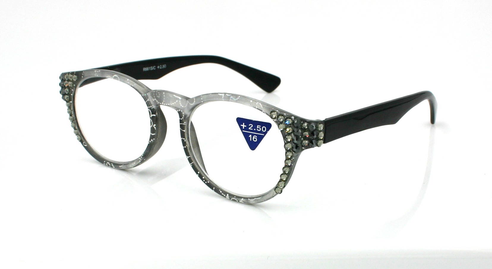 Grace, (Bling) Reading Glasses for Women W (Black Diamond, Hematite) Genuine European Crystals (Metallic Silver, Black)  NY Fifth Avenue